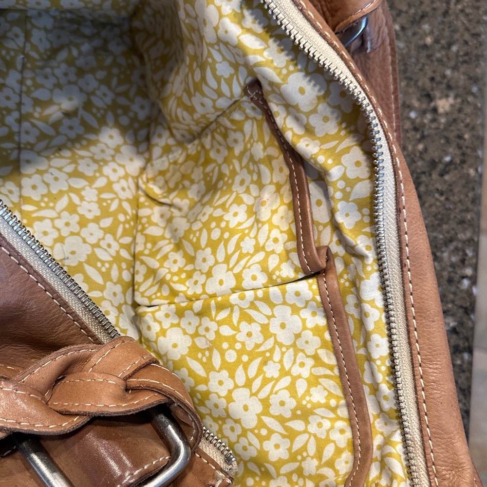 Fossil Tan Leather Satchel with Buckle Accents - Picture 6 of 6
